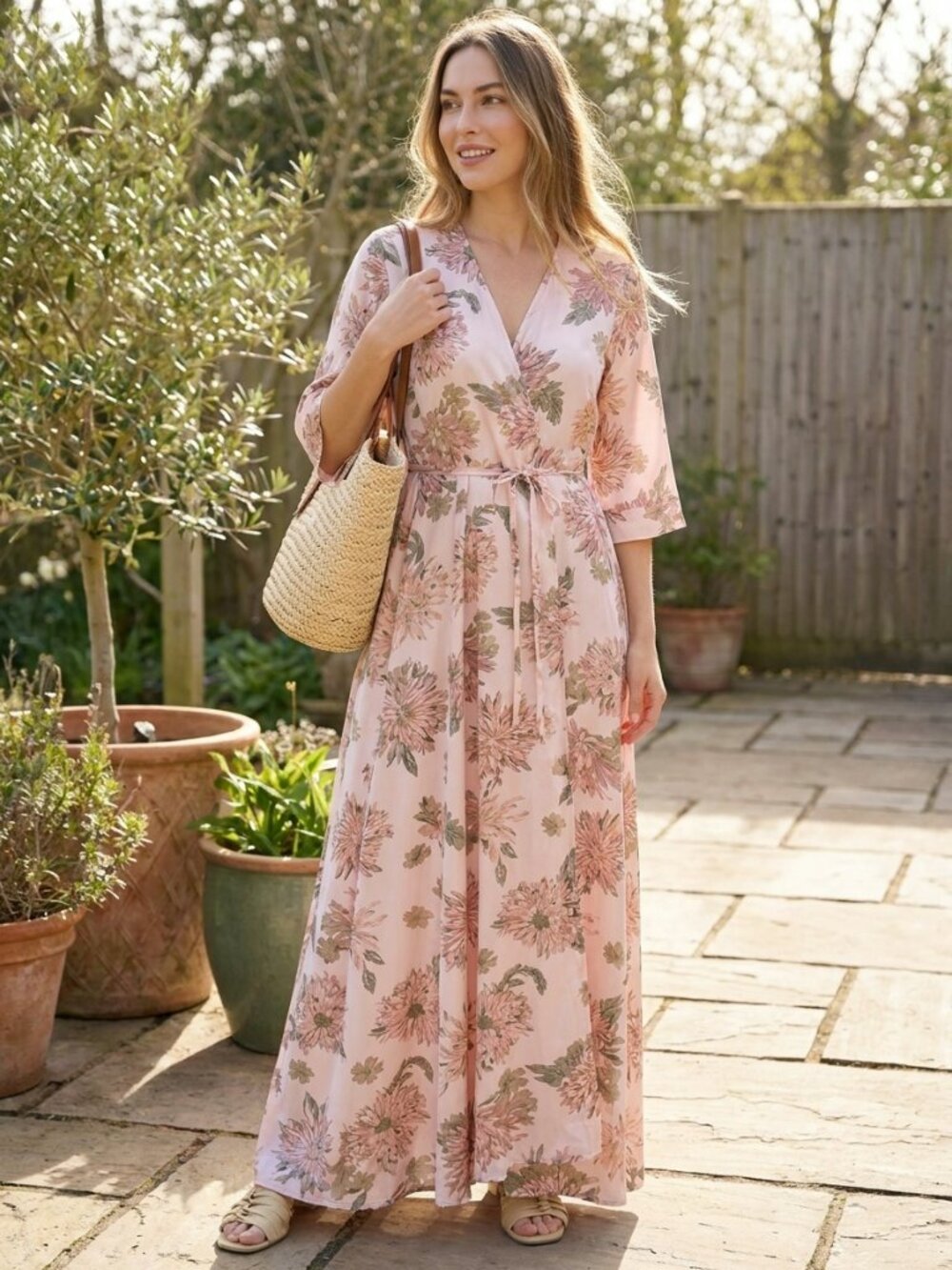 Mia Joy Joyfolie Kathleen Duster Flowy Beachy Light Pink Floral Dress Size Small
